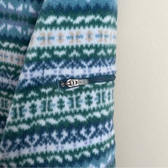 LL Bean Womens Blue Teal Full Zip Fleece Sweatshirt Fair Isle Southwest Print 1X - Picture 8 of 10